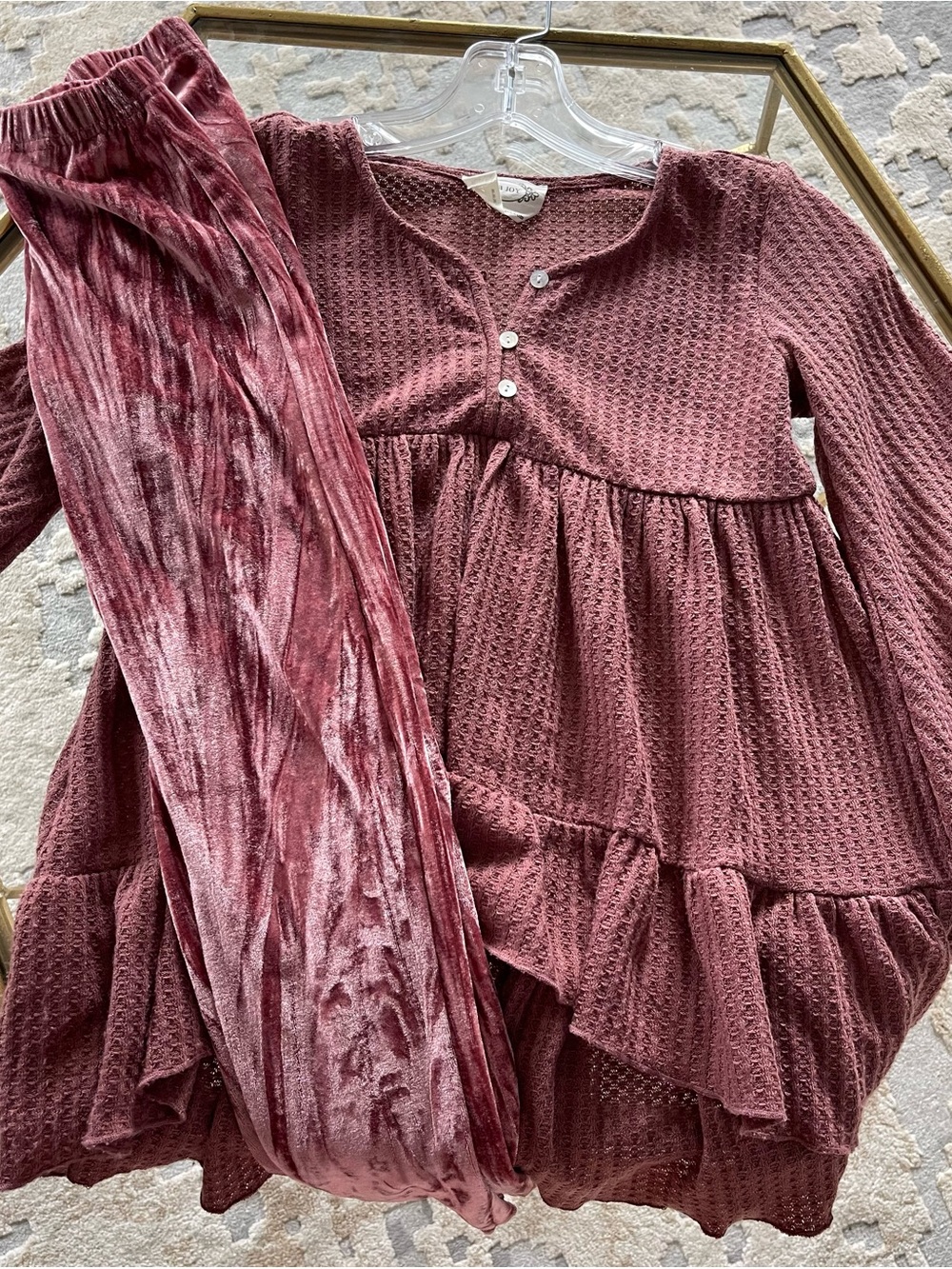 Girls' Dusty Rose Waffle Knit Tiered Sweater Set